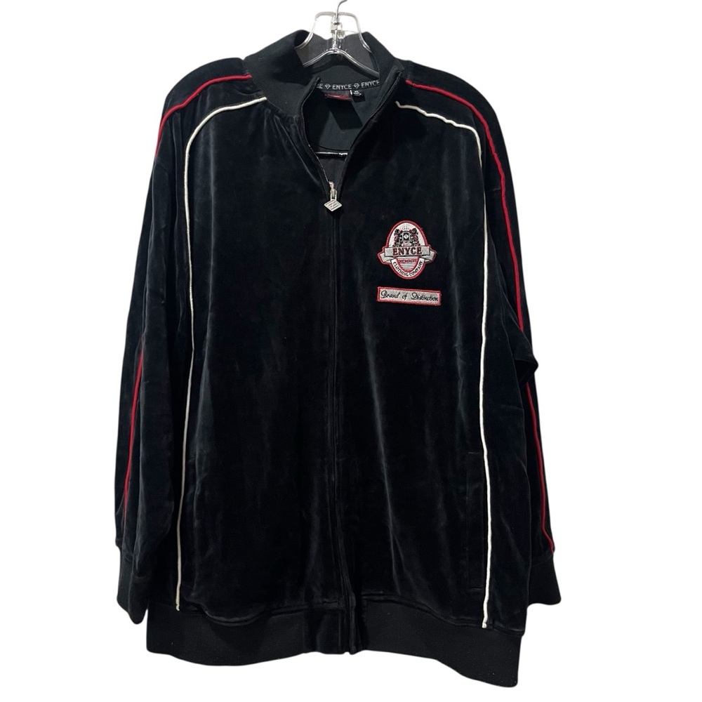 Enyce Velour Track Jacket Mens Size XL Black Red Blue Stripe Hip Hop 2000s Y2K
